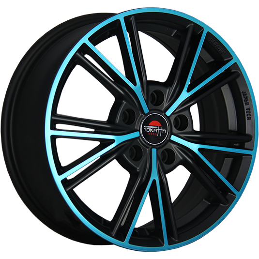 фото диска YOKATTA R16 ET36 DIA60,1 PCD:4/100 МАТОВЫЙ ЧЕРНЫЙ+СИНИЙ