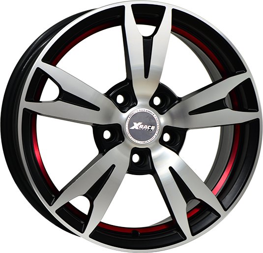 фото диска X-RACE R18 ET39 DIA66,6 PCD:5/112 черный матовый полированный с красной полосой по ободу внутри