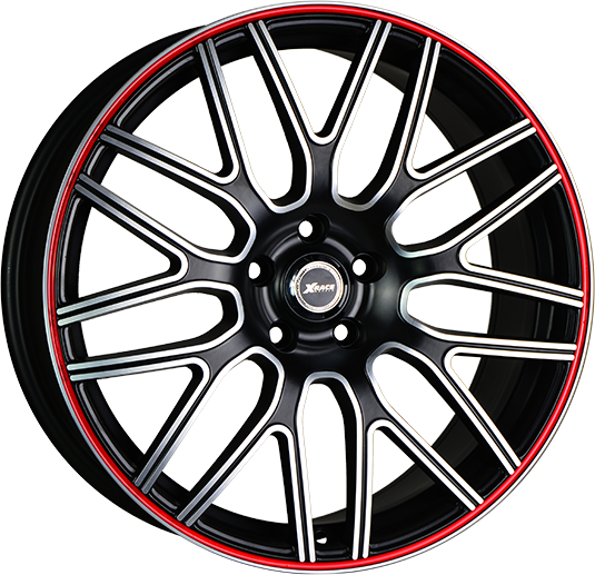 фото диска X-RACE R17 ET43 DIA66,6 PCD:5/112 черный матовый полированный с красной полосой по ободу