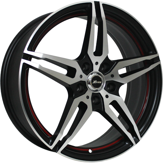 фото диска X-RACE R16 ET45 DIA60,1 PCD:5/114,3 черный матовый полированный с красной полосой по ободу внутри