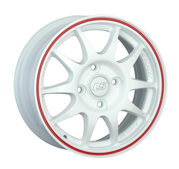 фото диска LS R15 ET40 DIA73,1 PCD:4/100 белый с красной полосой по ободу