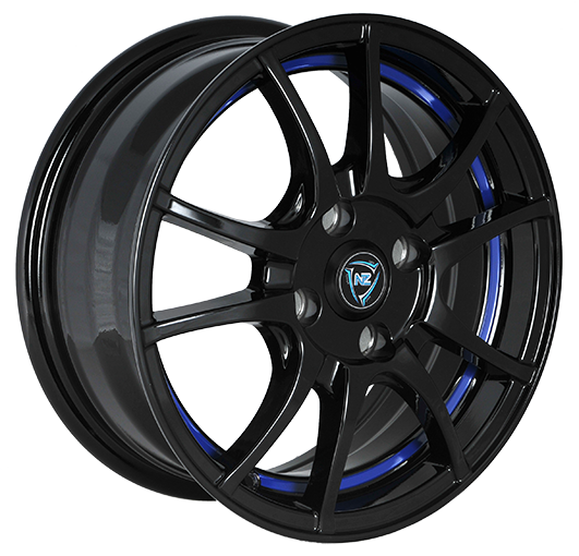 фото диска NZ R14 ET49 DIA56,6 PCD:4/100 ЧЕРНЫЙ ГЛЯНЦЕВЫЙ С СИНЕЙ ПОЛОСОЙ ПО ОБОДУ ВНУТРИ